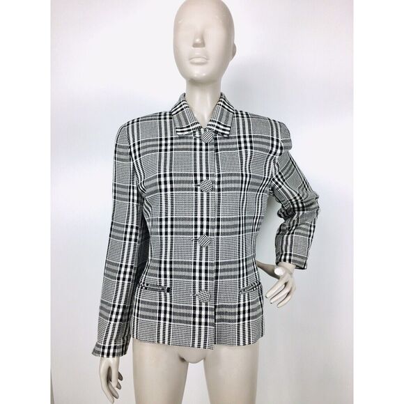 VTG Houndstooth Monochrome Plaid Button-Down Business Jacket Paul Stanley Size 6 - Picture 6 of 10